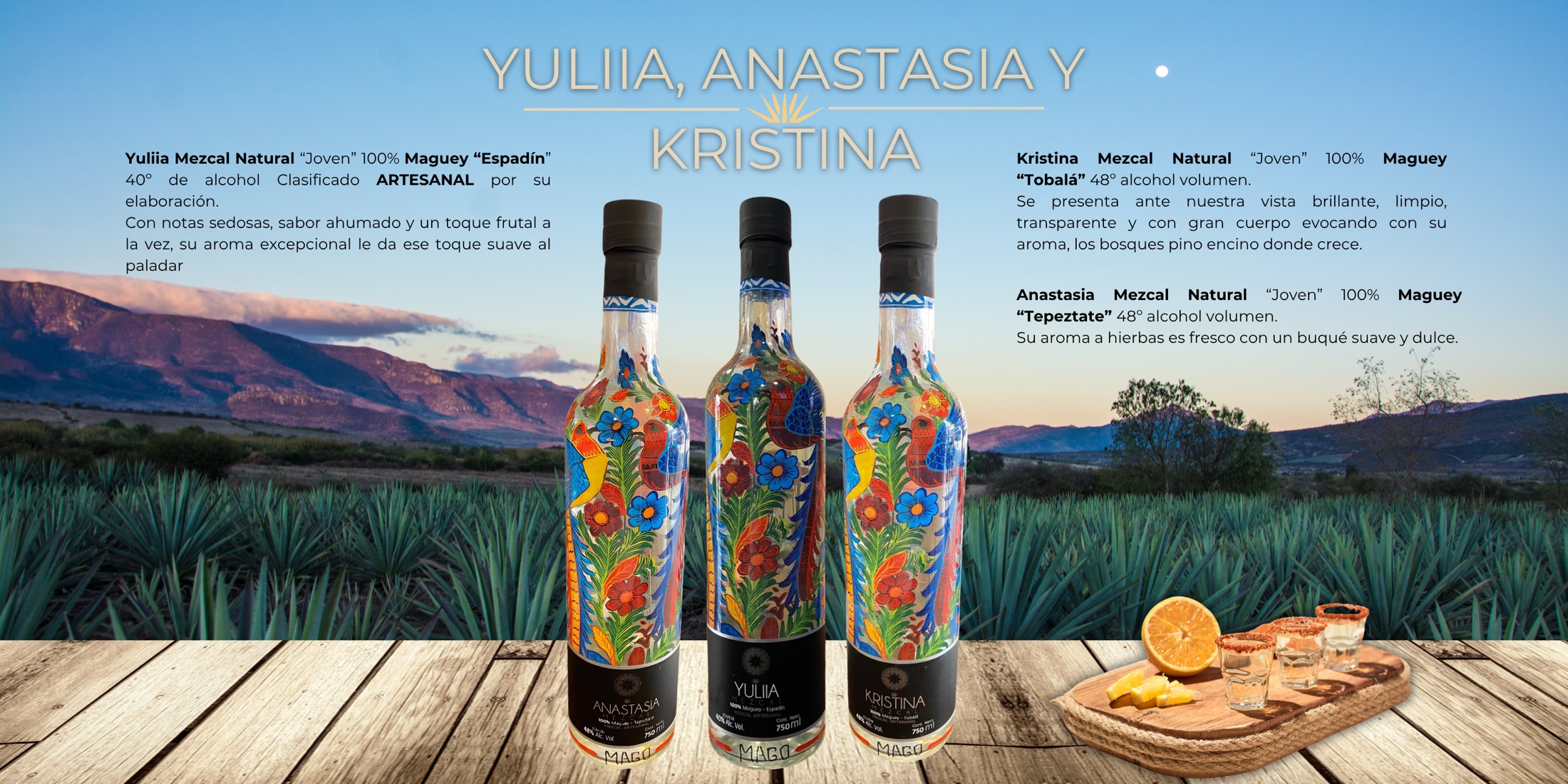 Yuliia, Anastasia y Kristina — los tres mezcales artesanales naturales